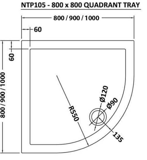 Nuie Quad Shower Tray 800x800mm NTP105 #2