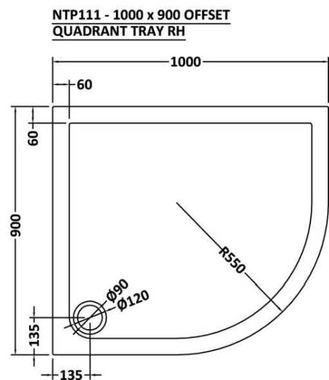 Nuie Offset Quad Shower Tray 1000x900mm RH NTP111 #2