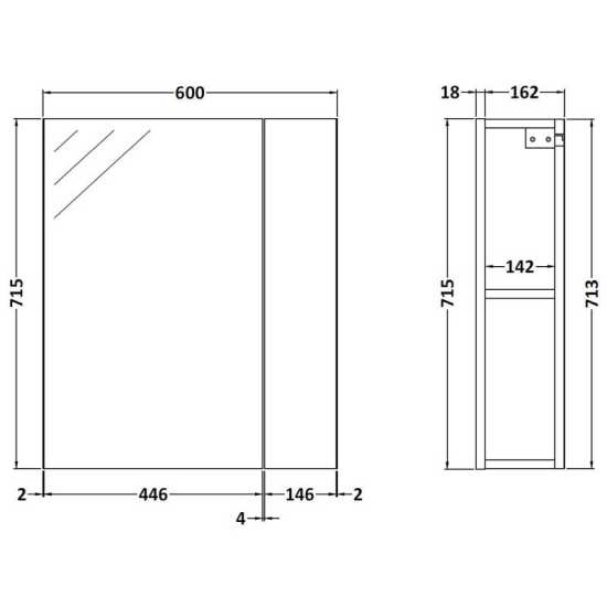 Hudson Reed Gloss White 600mm Mirror Unit (75&#47;25) OFF118 #2