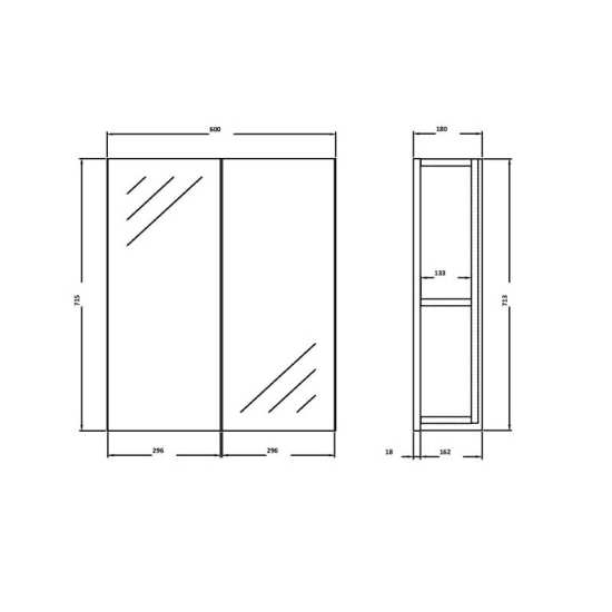 Hudson Reed Grey Gloss 600mm Mirror Unit (50&#47;50) OFF917 #2