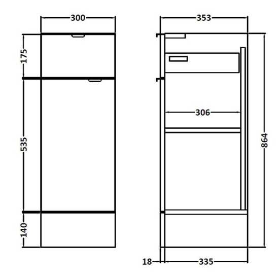 Hudson Reed Grey Gloss 300mm Drawer Lined Unit OFF922 #2