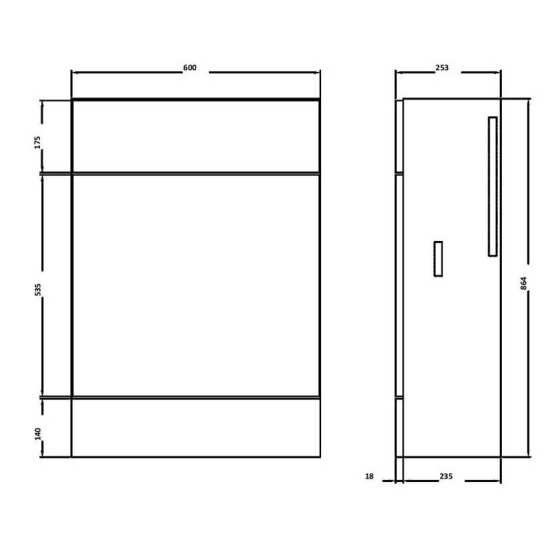 Hudson Reed Grey Gloss 600mm Slimline WC Unit OFF947 #2