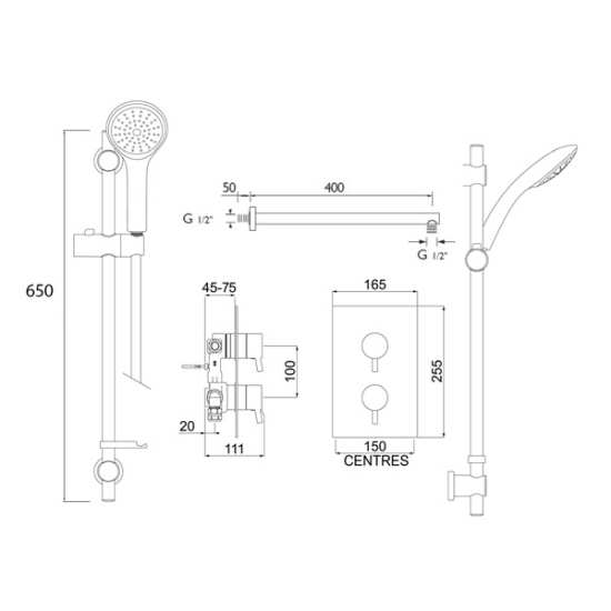 Bristan Prism Chrome 2 Outlet Shower Pack with Overhead Shower and Riser Rail Kit #2