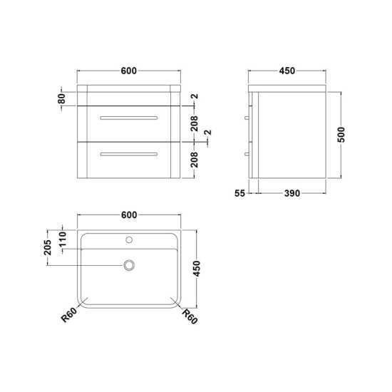 Hudson Reed Solar Indigo Blue 600mm Wall Hung Unit And Basin SOL302 #2