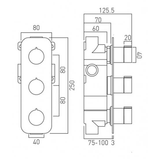 Vado Tablet 2 Outlet Concealed Thermostatic Shower Valve Vertical TAB1282ALTCP #2