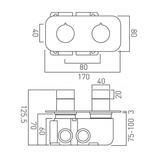 Vado Tablet 2 Outlet Concealed Thermostatic Shower Valve Horizontal TAB1482HALTCP #2