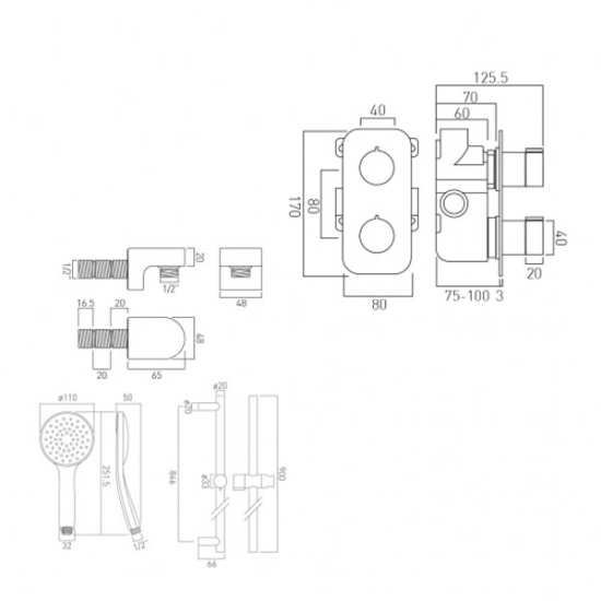 Vado Tablet 1 OutletConcealed Thermostatic Shower Valve and Slide Rail Shower Kit #2
