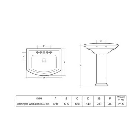 RAK Washington 1 Tap Hole Basin 650 x 505 WT0101AWHA #2