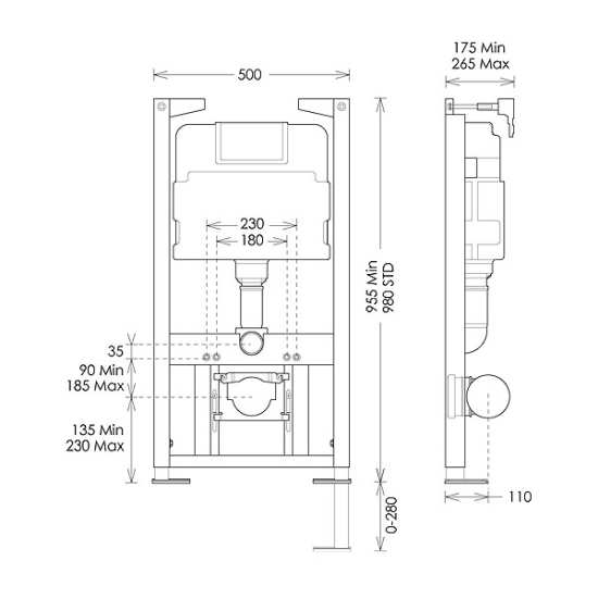 Crosswater 0.98m Height Wall Hung WC Support Frame WCF98X50+ #2