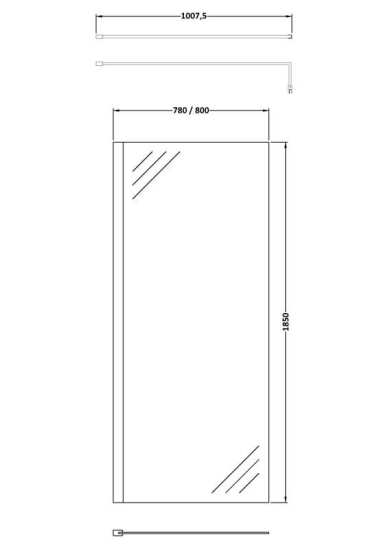 Nuie 800mm Wetroom Screen and Support Bar WRSC080 #2