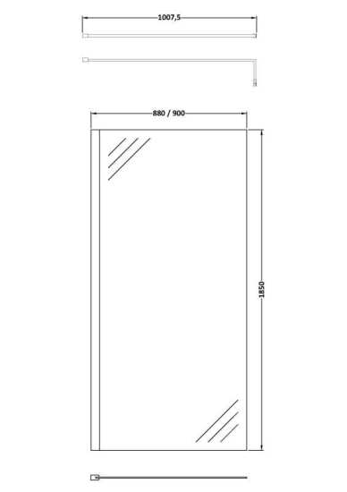 Nuie 900mm Wetroom Screen and Support Bar WRSC090 #2