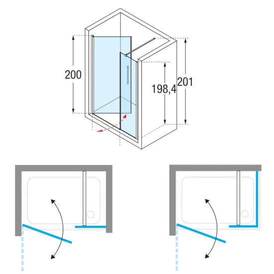 Novellini Young G+F Hinged Door and Inline Shower Panel 1600 Y2GFL157 1K #2